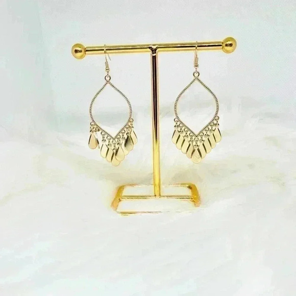 Gold Tear Drop Tassel Earrings - Picture 1 of 5